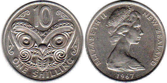 монета Новая Зеландия 10 центов 1967