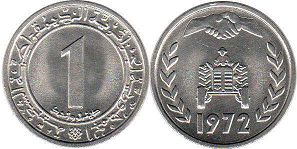 монета Алжир 1 динар 1972