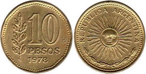 монета Аргентина 10 песо 1978