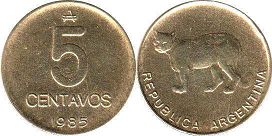 монета Аргентина 5 сентаво 1985
