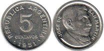 монета Аргентина 5 сентаво 1955