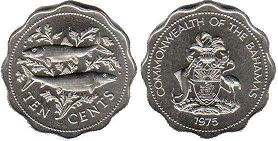 монета Багамы 10 центов 1975