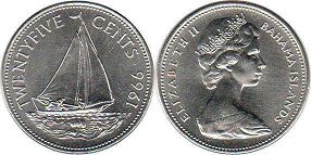 монета Багамы 25 центов 1966