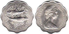 монета Багамы 10 центов 1966
