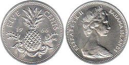 монета Багамы 5 центов 1966