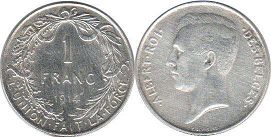 монета Бельгия 1 франк 1914