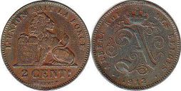 монета Бельгия 2 сантима 1912
