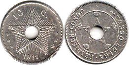 монета Бельгийское Конго 10 сантимов 1911