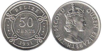 монета Белиз 50 центов 1991