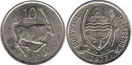 монета Ботсвана 10 тхебе 1977