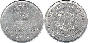 монета Бразилия 2 крузейро 1961