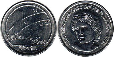 монета Бразилия 1 новый крузадо 1989
