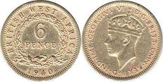 монета Британская Западная Африка 6 пенсов 1940