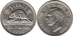 монета Канада 5 центов 1940