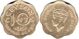 монета Цейлон 10 центов 1951