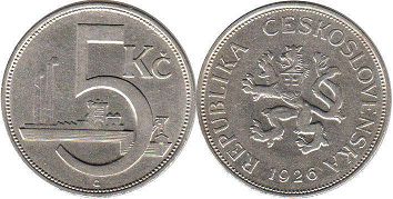 монета Чехословакия 5 крон 1926