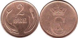 монета Дания 2 эре 1902