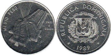 монета Доминиканская Республика 1/2 песо 1989