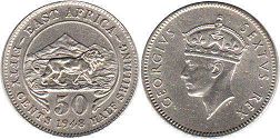 монета Британская Восточная Африка 50 центов 1948