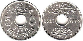 монета Египет 5 милльемов 1917