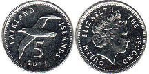 монета Фолклендские Острова 5 пенсов 2011