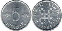 монета Финляндия 5 1 пенни 1983