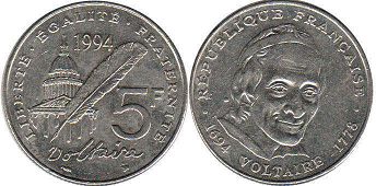 монета Франция 5 франков 1994