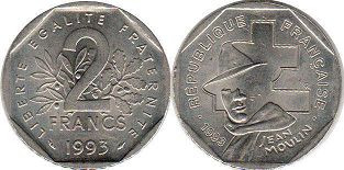 монета Франция 2 франка 1993