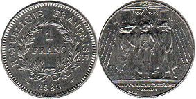 монета Франция 1 франк 1989