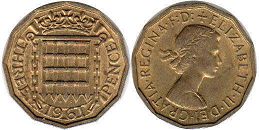 монета Великобритания 3 пенса 1961
