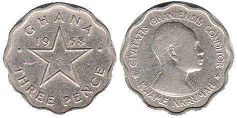 монета Гана 3 пенса 1958