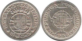 монета Португальская Индия 3 эскудо 1958