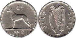 монета Ирландия 6 пенсов 1962