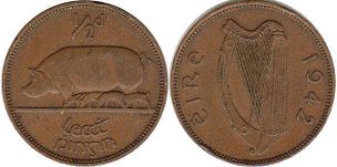 монета Ирландия 1/2 пенни 1942