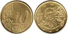 монета Италия 10 евро центов 2009