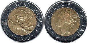 монета Италия 500 лир 1998