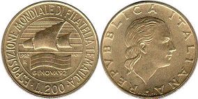 монета Италия 200 лир 1992