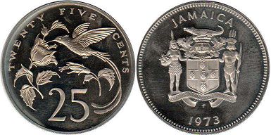 монета Ямайка 25 центов 1973
