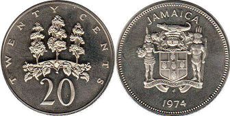 монета Ямайка 20 центов 1974