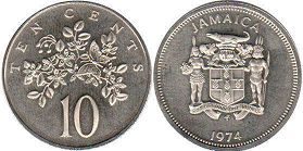 монета Ямайка 10 центов 1974