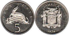 монета Ямайка 5 центов 1974