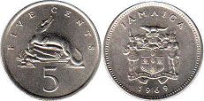 монета Ямайка 5 центов 1969