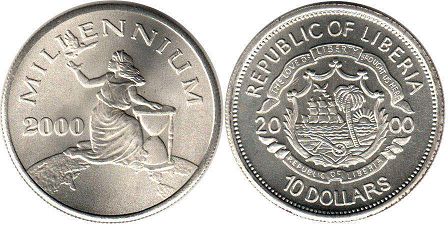 монета Либерия 10 долларов 2000