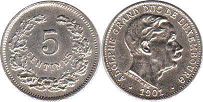монета Люксембург 5 сантимов 1901