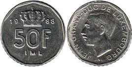 монета Люксембург 50 франков 1988