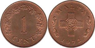 монета Мальта 1 цент 1972