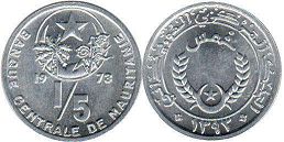 монета Мавритания 1/5 угии (хумс) 1973