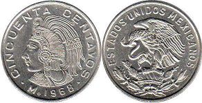 монета Мексика 50 сентаво 1968