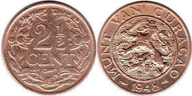 монета Кюрасао 2,5 цента 1948