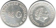 монета Нидерландские Антиллы 1/4 гульдена 1967